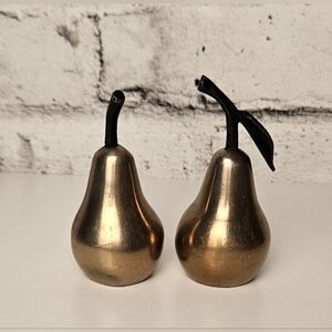Vintage Brass Pear Salt & Pepper Shakers Mid Century Fruit Decor